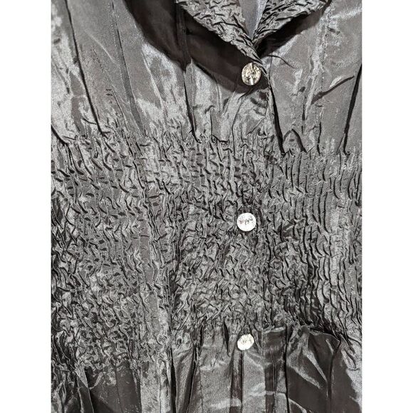 Jerry T Women's Black Silky Rhinestone Buttons Long-Sleeve Smocked Blouse Extra - Picture 3 of 5